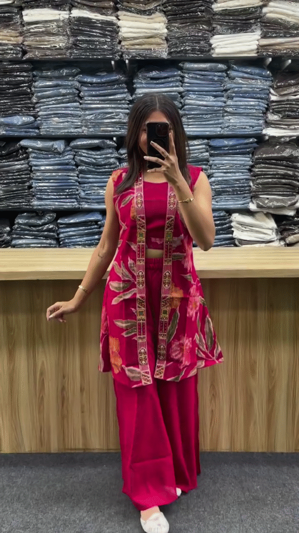 Hot Pink Printed Indo-Fusion Co-Ord Set with Jacket